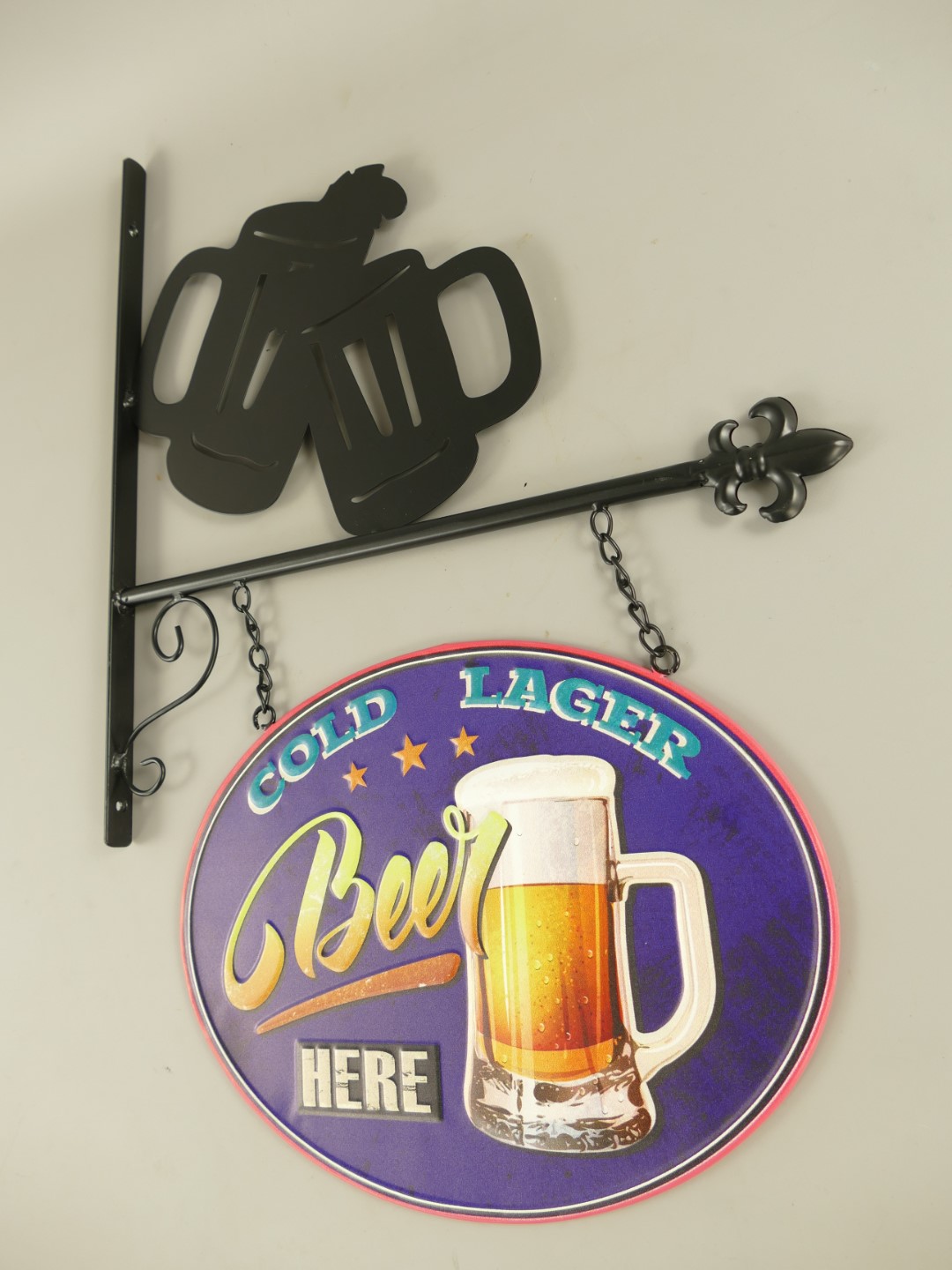 Wandhaken mit schild(Gestanzt) Beer Here H.65cm