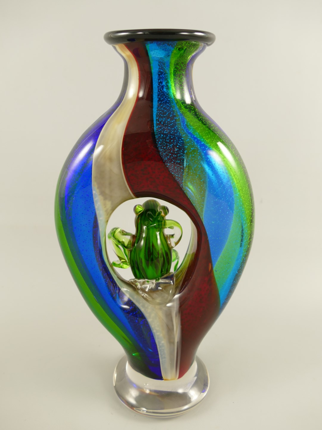 Glas Vase mit Frosch farbe H.45x23cm