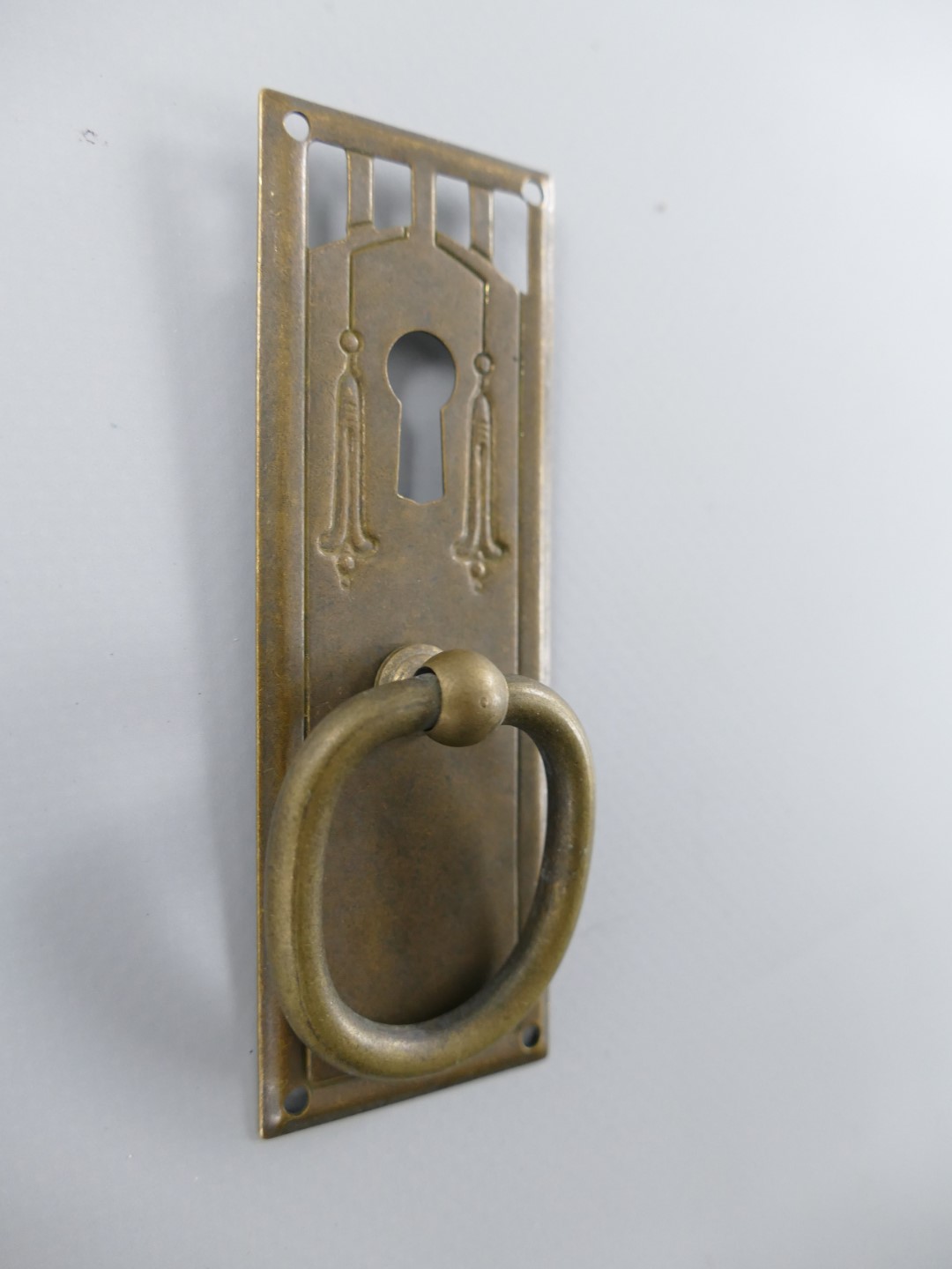 Ringbeschlag Messing brüniert mit Loch 32x95mm