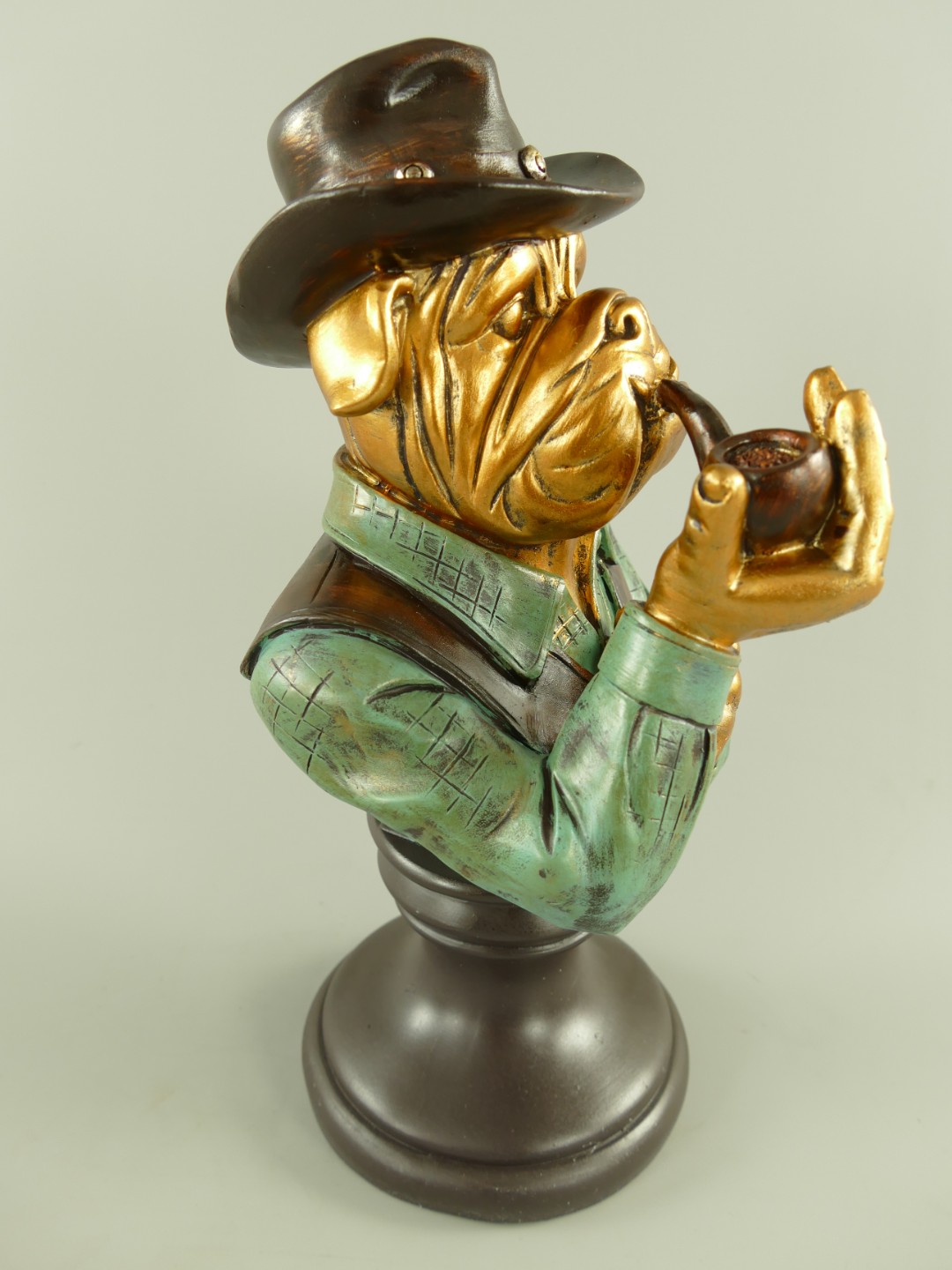 Figur Polystein Bulldogge mit Pfeife farbig H.37cm