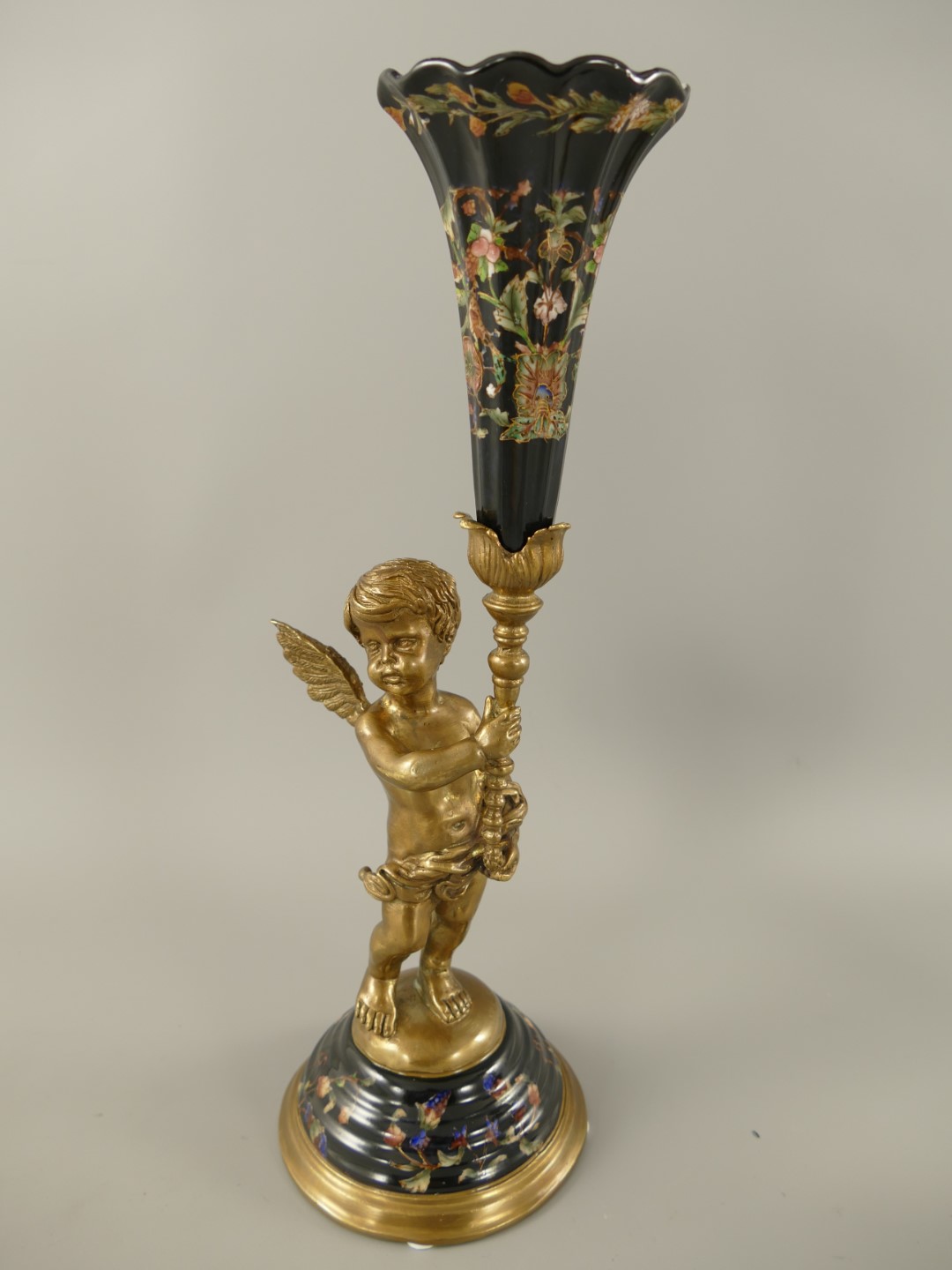 Leuchter schwarz Porzellan/Messing H.39x13cm