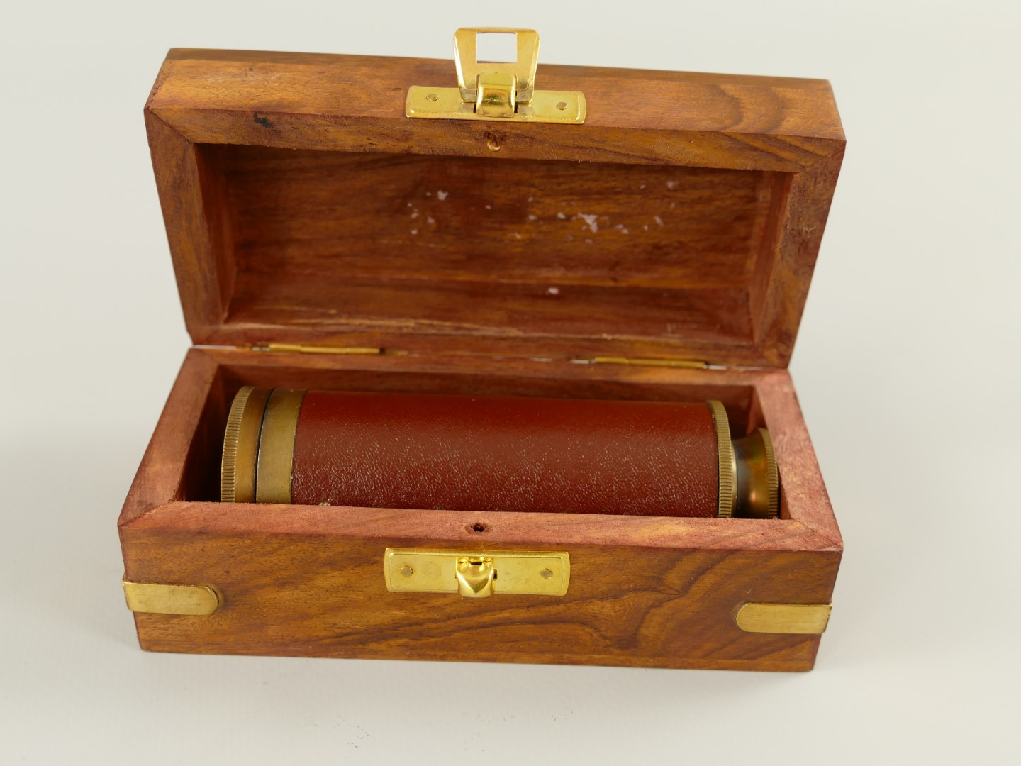 Fernrohr Messing brüniert Leder Holzbox L.10/17cm