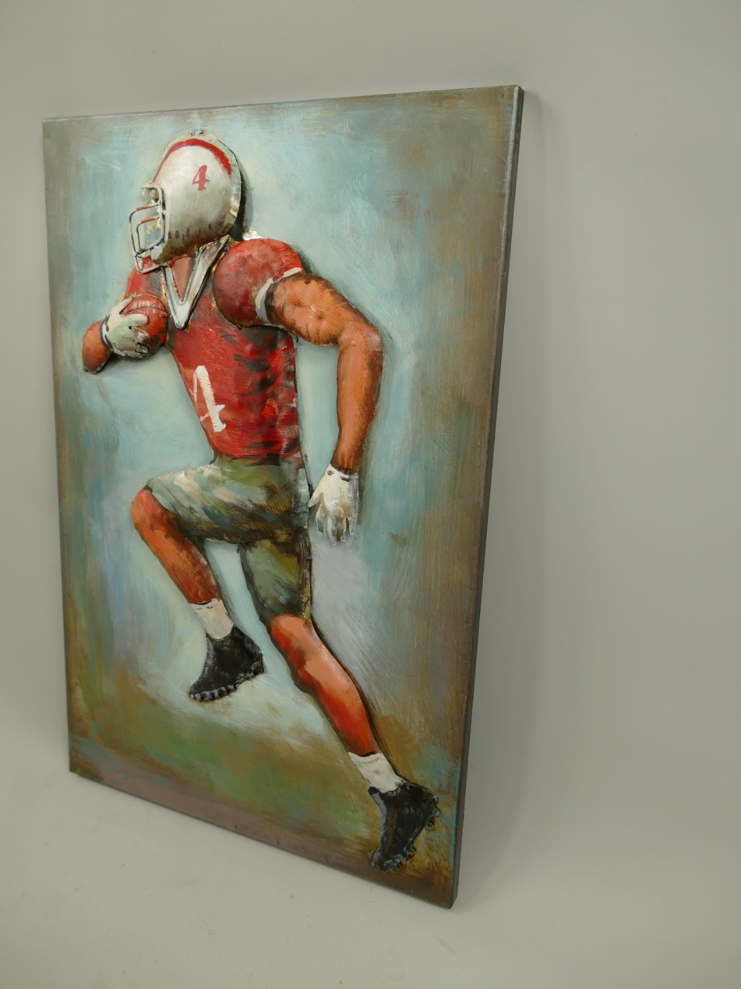 #Metallbild (3D) Eisen Rugby-Spieler H.60x40cm