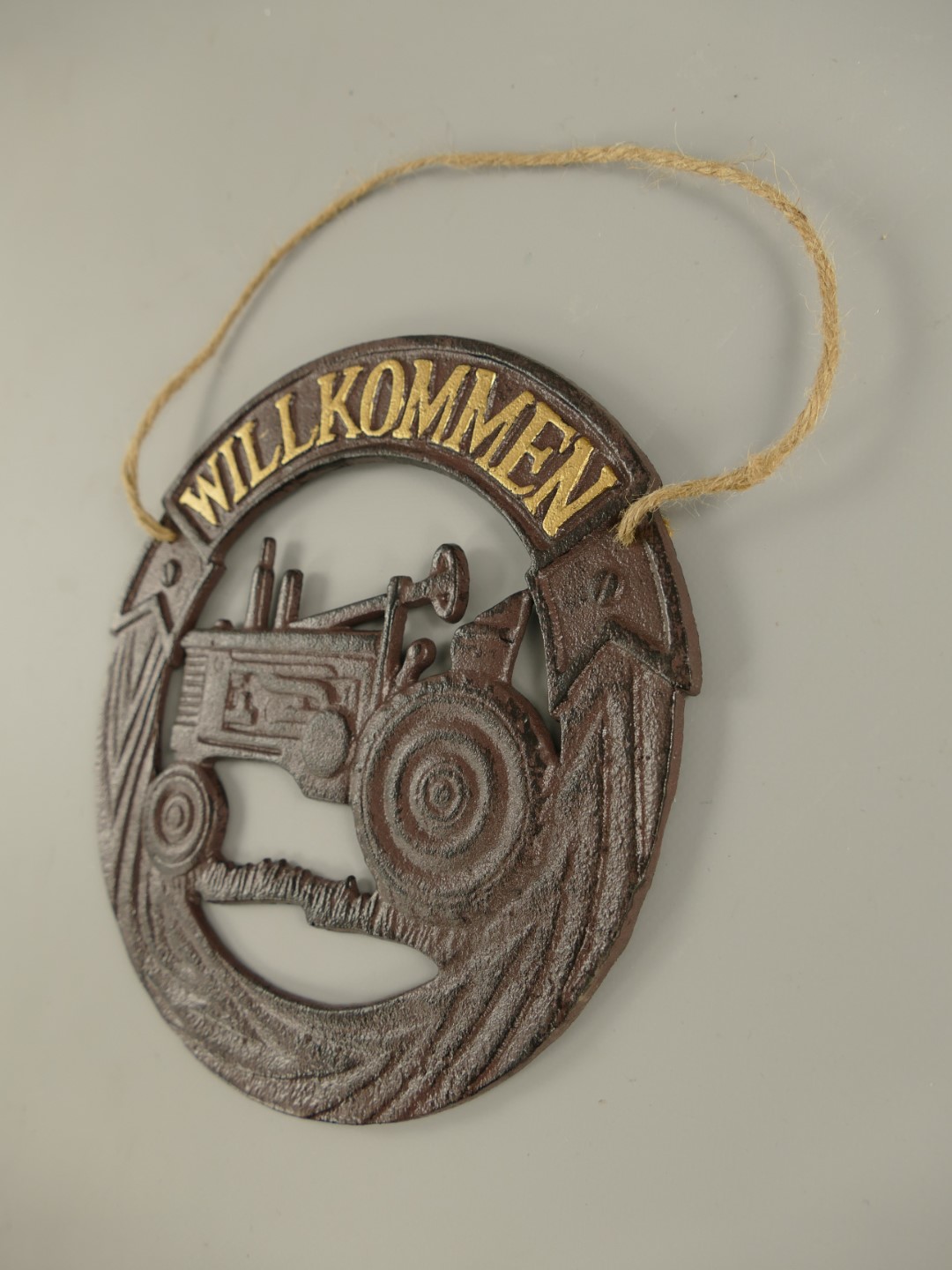Wandschild Eisen Willkommen Traktor H.22cm