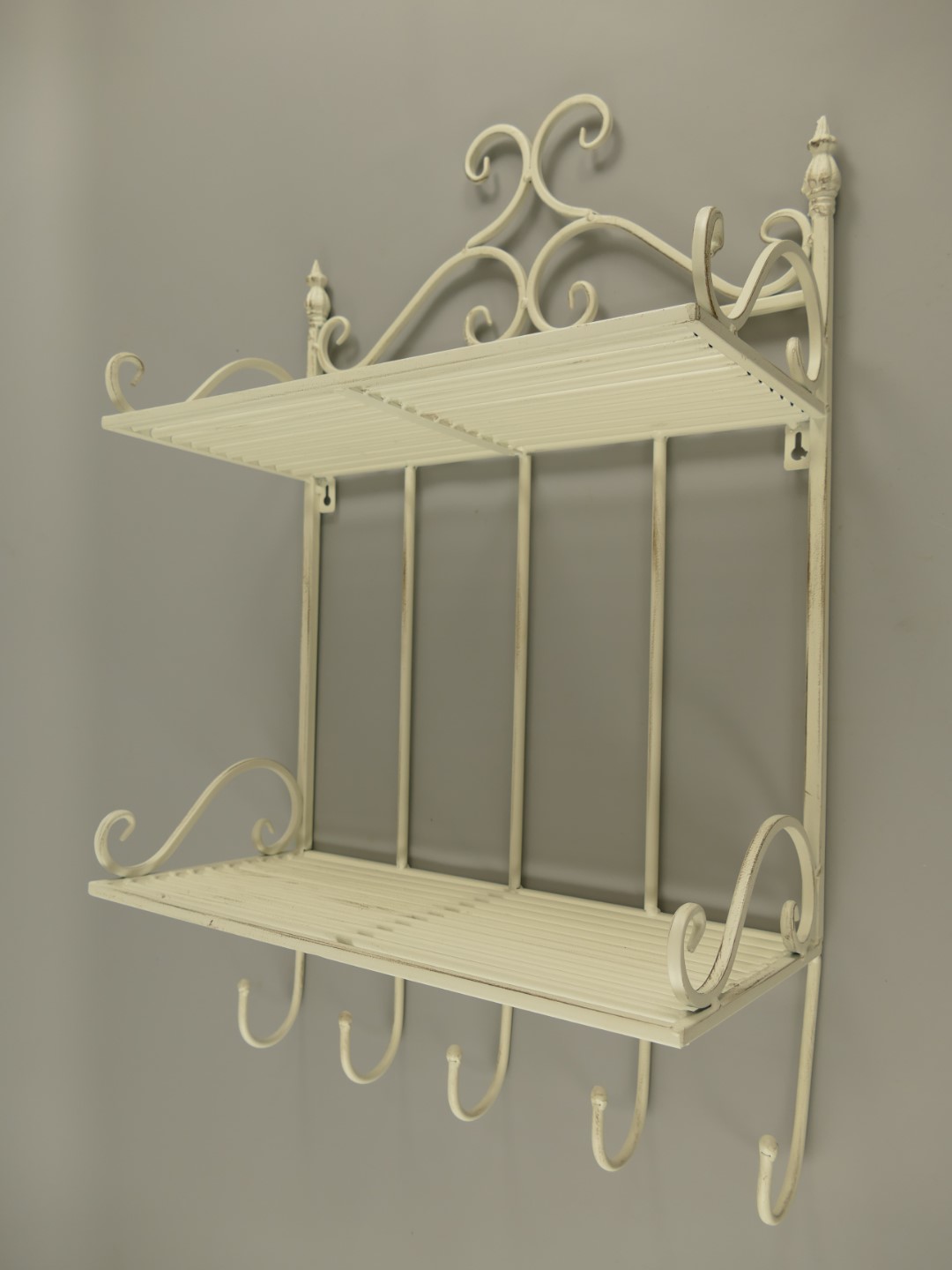 Wandhaken 2-ablagen Eisen rustikal weiss L.42x68cm
