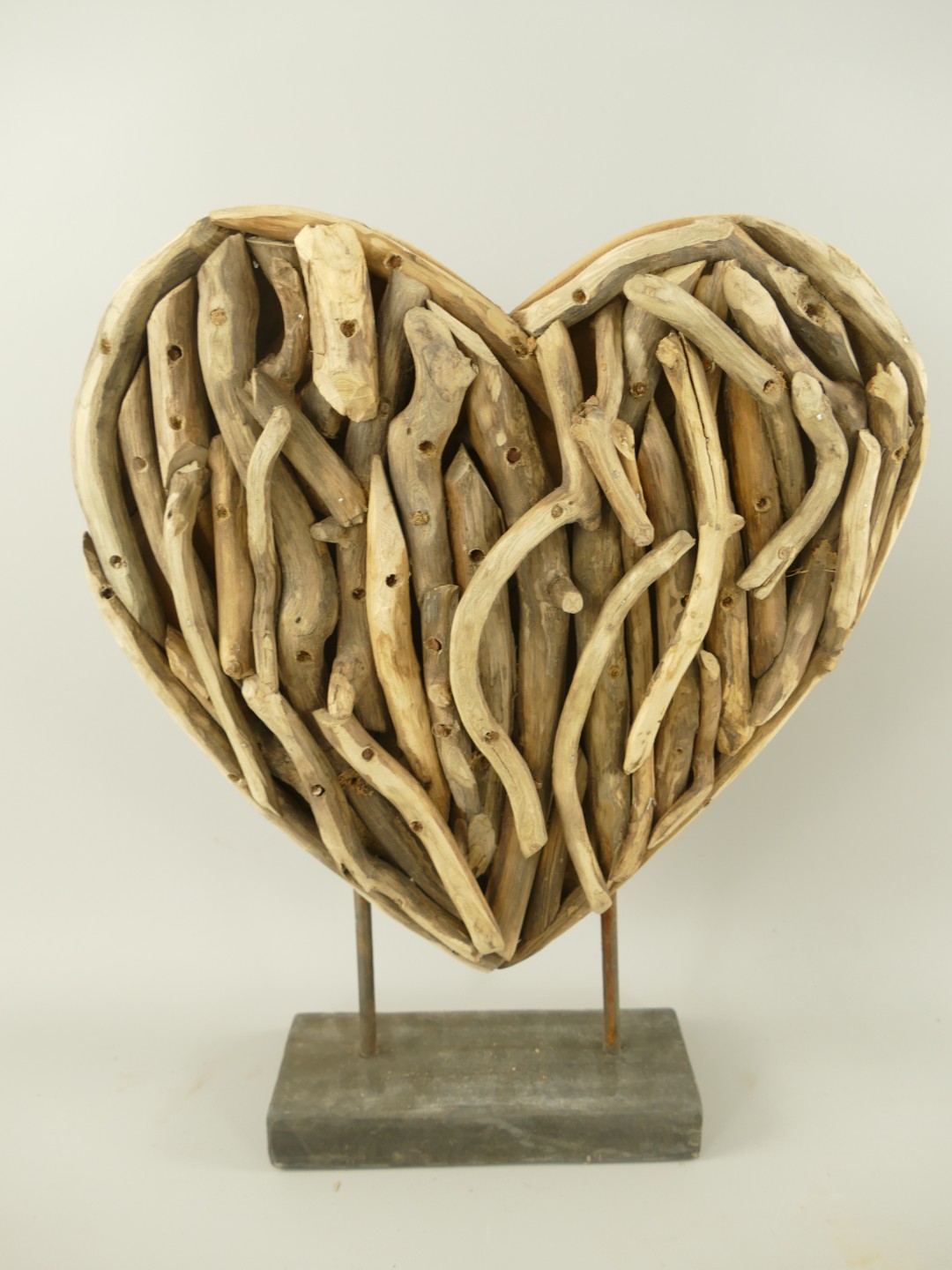 *NT Deko Herz Teak Holz/Eisen Set/3 H.31/40/50cm