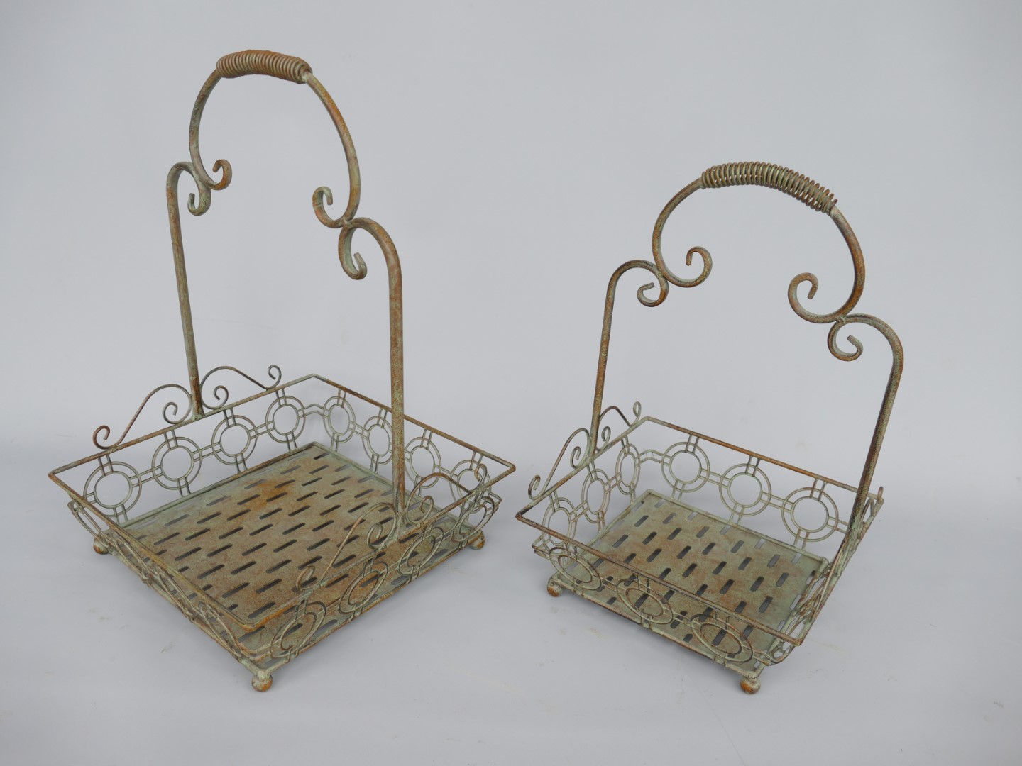 Korbset Eisen rustikal grün Set/2 H.50/43cm