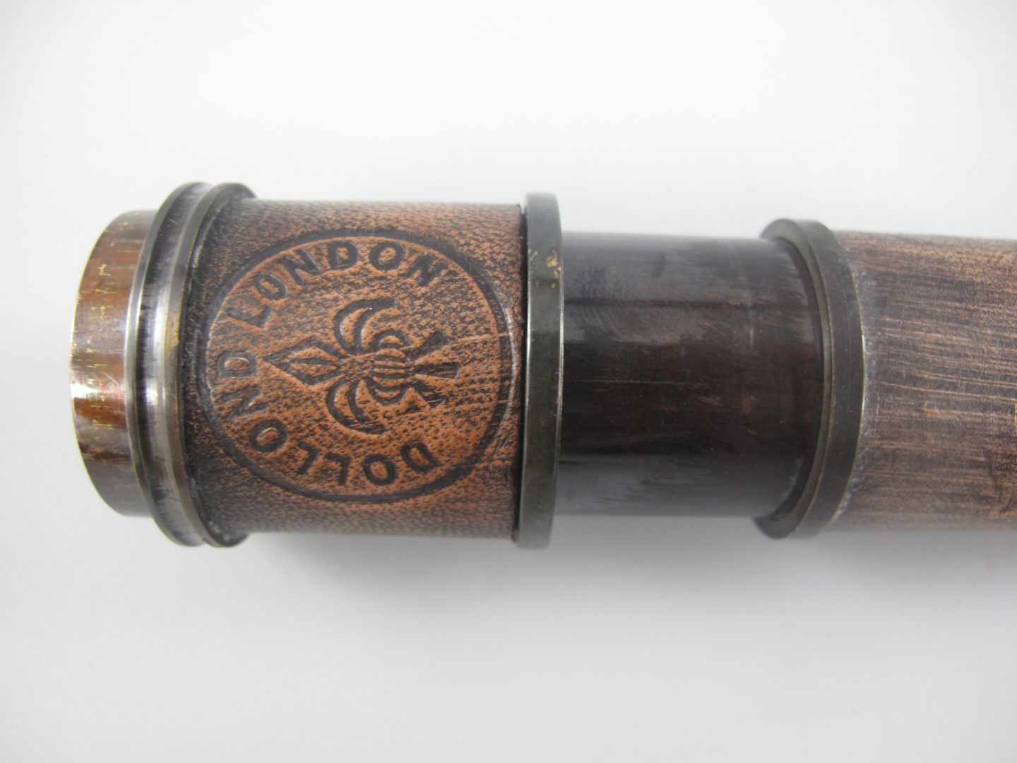Fernrohr Mes./leder Classic patina Holz Box L.17cm
