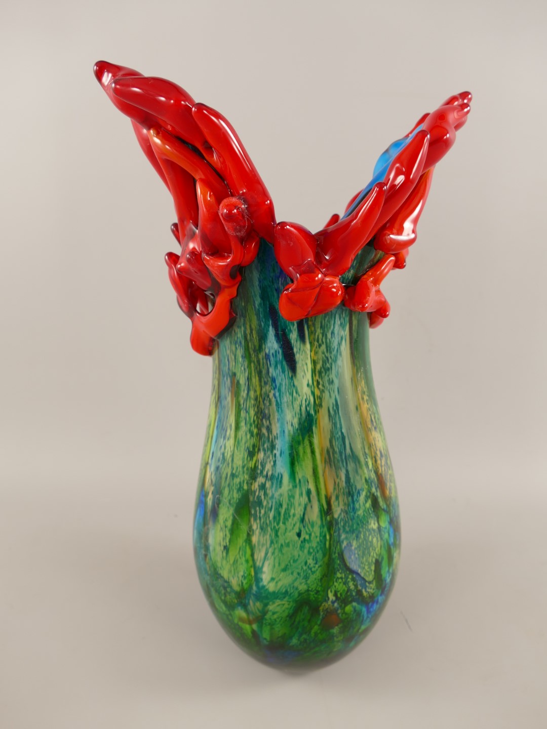 Glas Vase mit Fisch farbe H.48cm