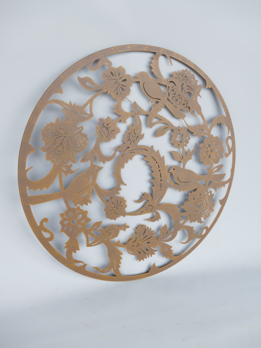 (*)Wand Vögel/Blumen Ornament rust. Eisen D.80cm