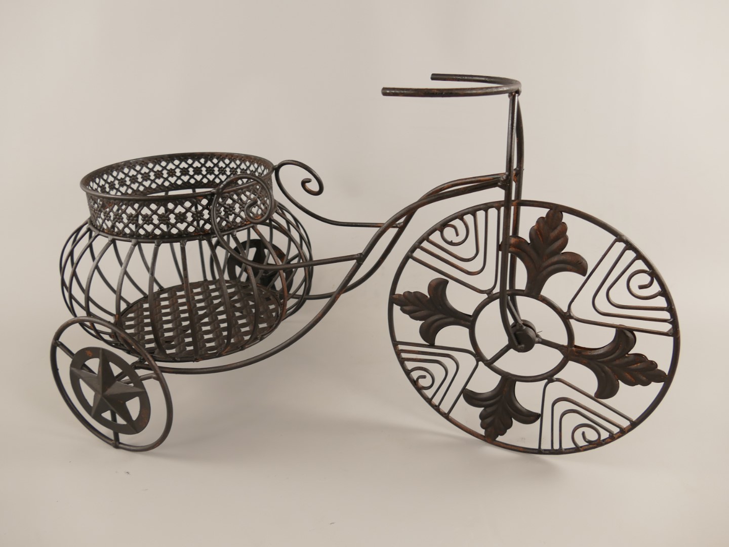 Blumenkorb Dreirad Eisen rust. braun L.56x31cm