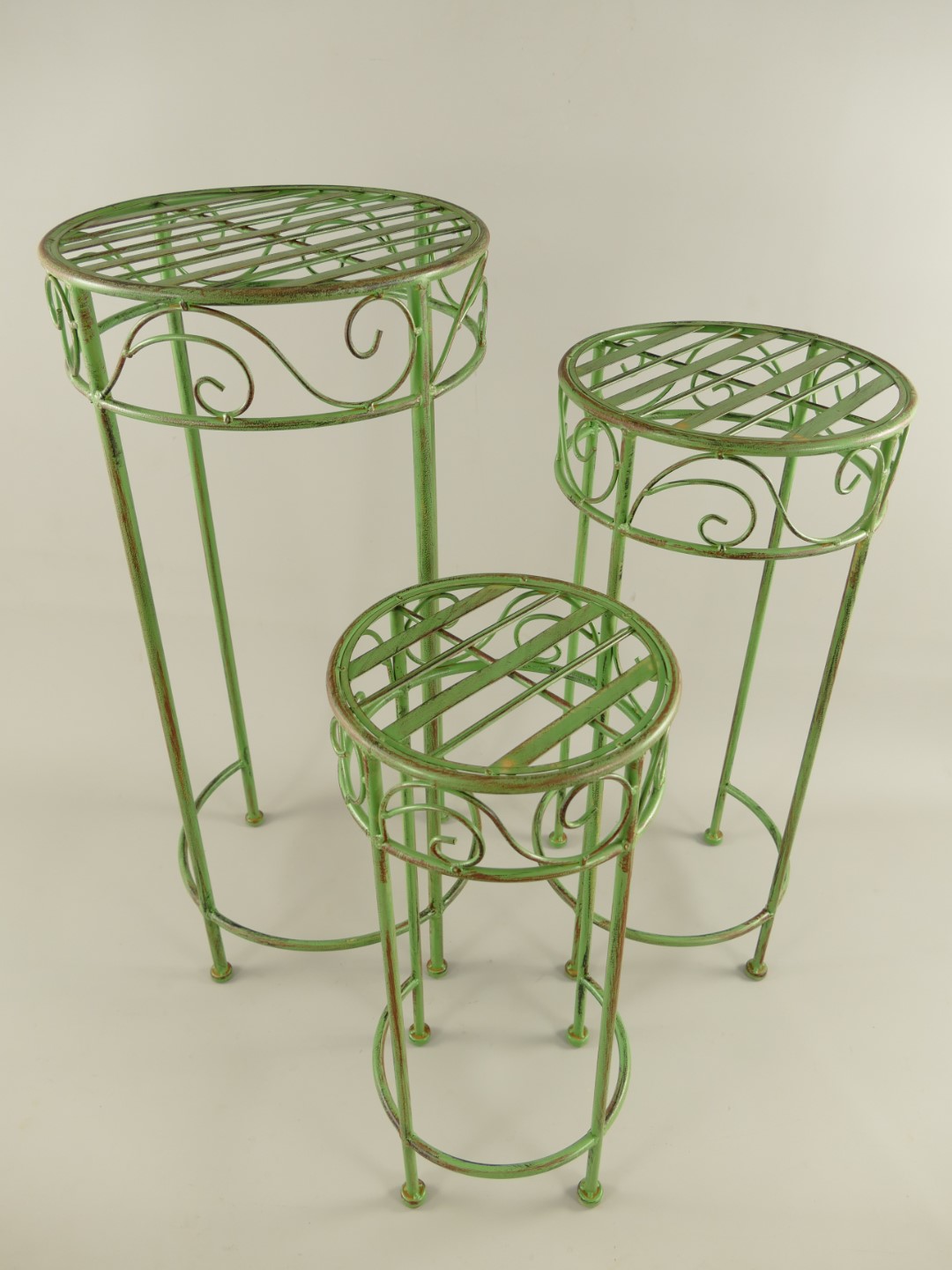 Tisch Eisen Rund rustikal grün Set/3 H.50-70cm