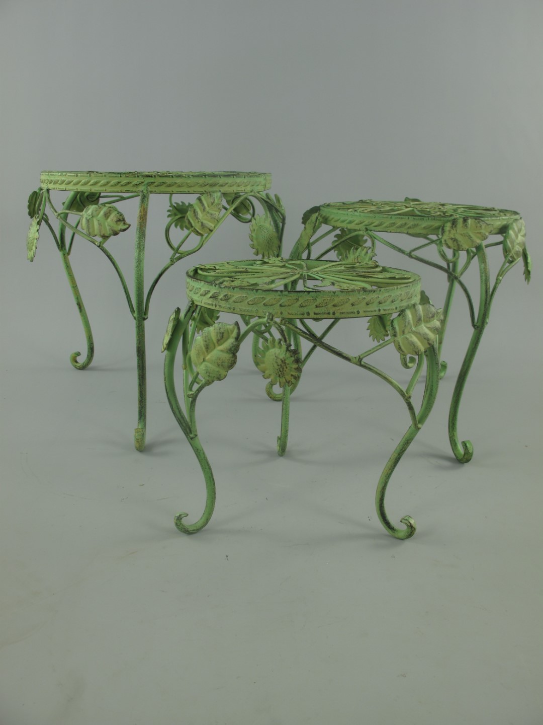 Tisch Eisen rust. grün Set/3 H.23/28/32-D.22-36cm