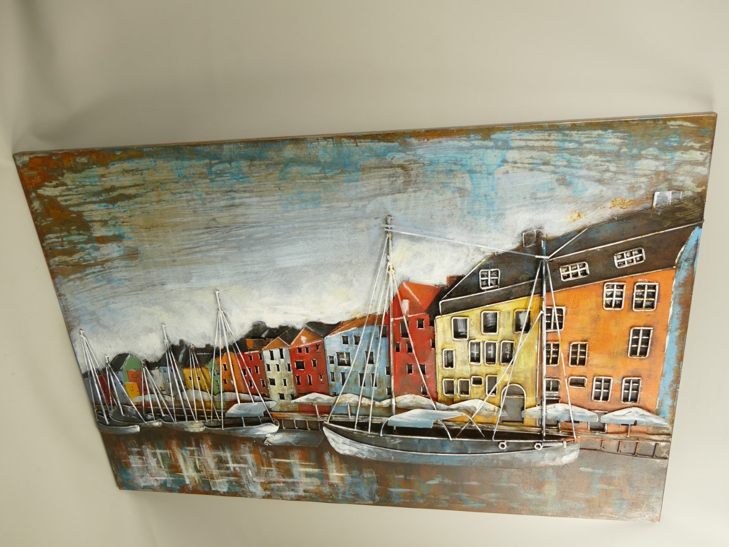 (*) Metallbild (3D) Stadt am Wasser L.120x80cm