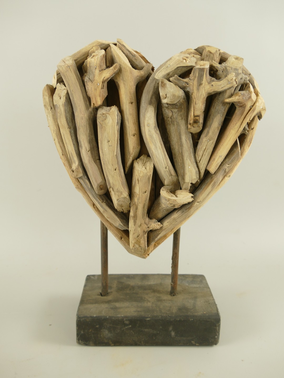 *NT Deko Herz Teak Holz/Eisen Set/3 H.31/40/50cm