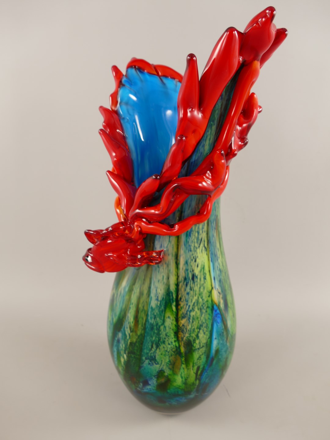 Glas Vase mit Fisch farbe H.48cm