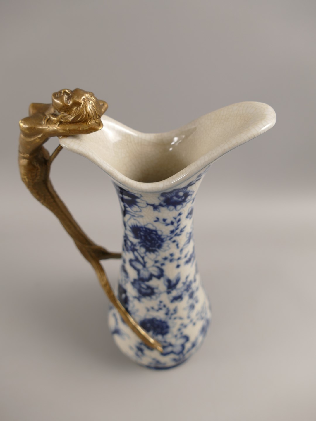 Vase Porzellan mit Messing BLAU!! H.25x14cm
