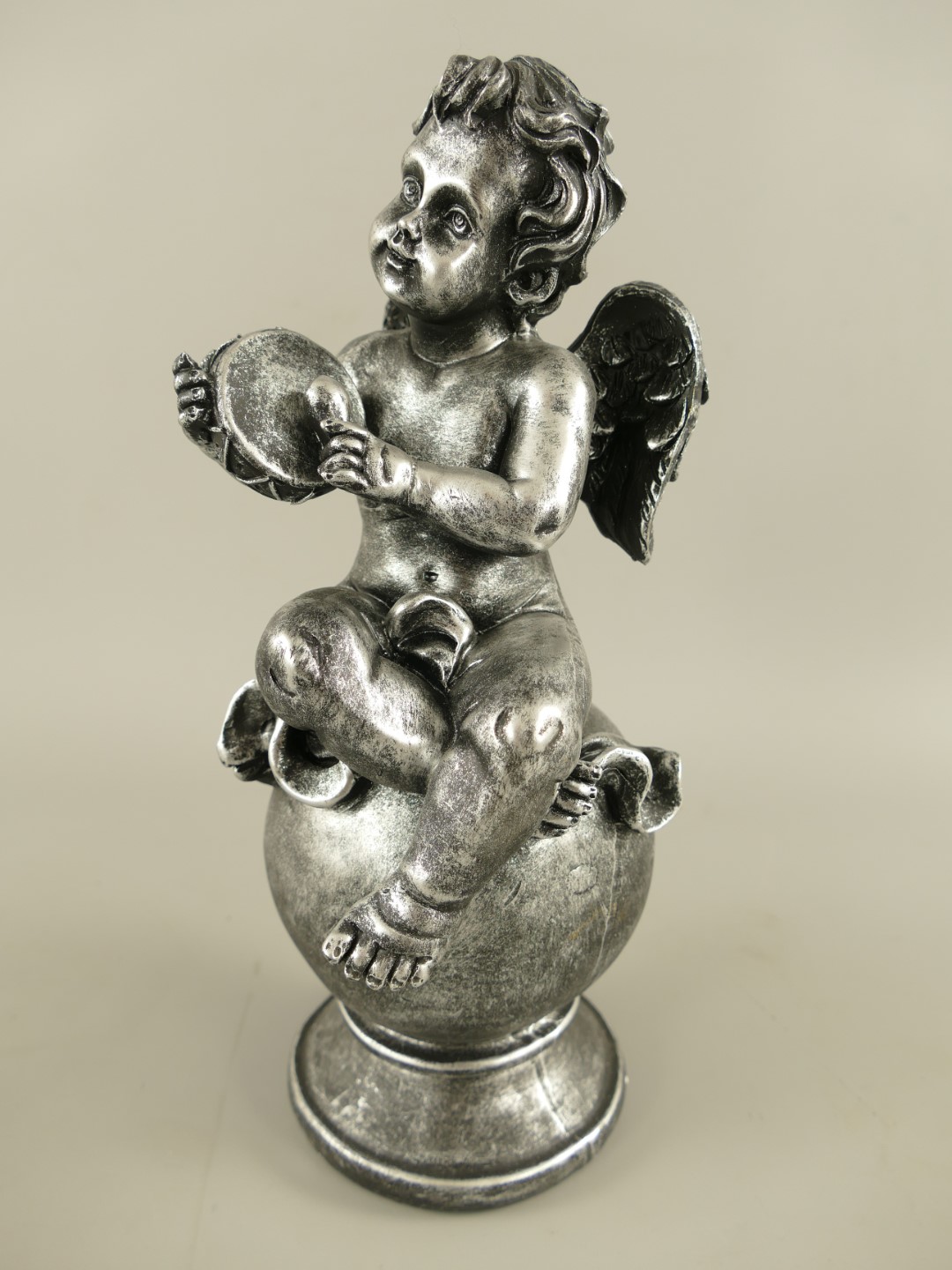 Engel Polystein Silber farbig H.30cm