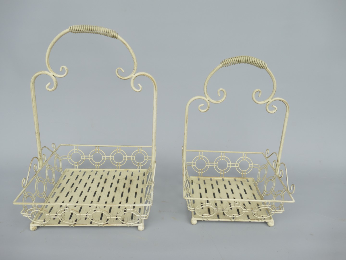 Korbset Eisen rustikal weiss H.50/43cm Set/2