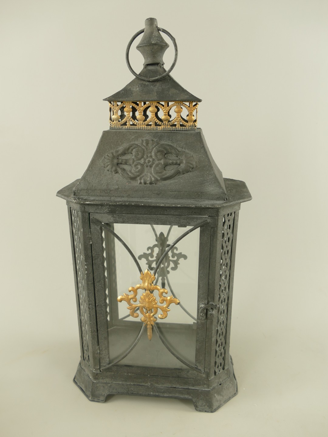 Laterne rustikal Schwarz/Gold Eisen H.48cm