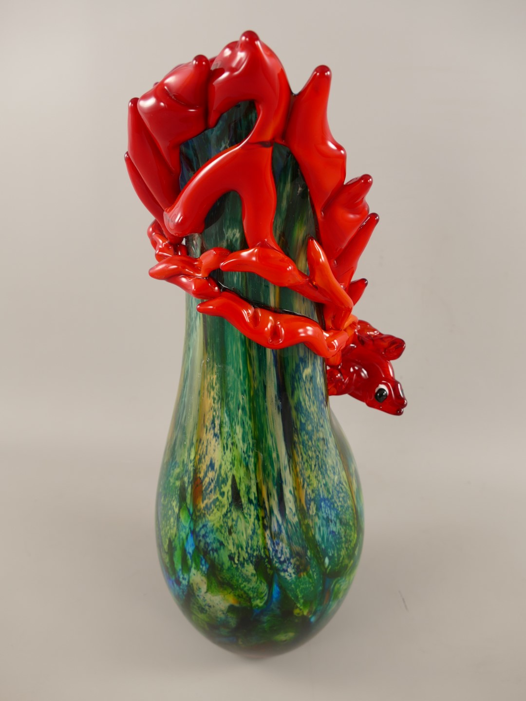 Glas Vase mit Fisch farbe H.48cm