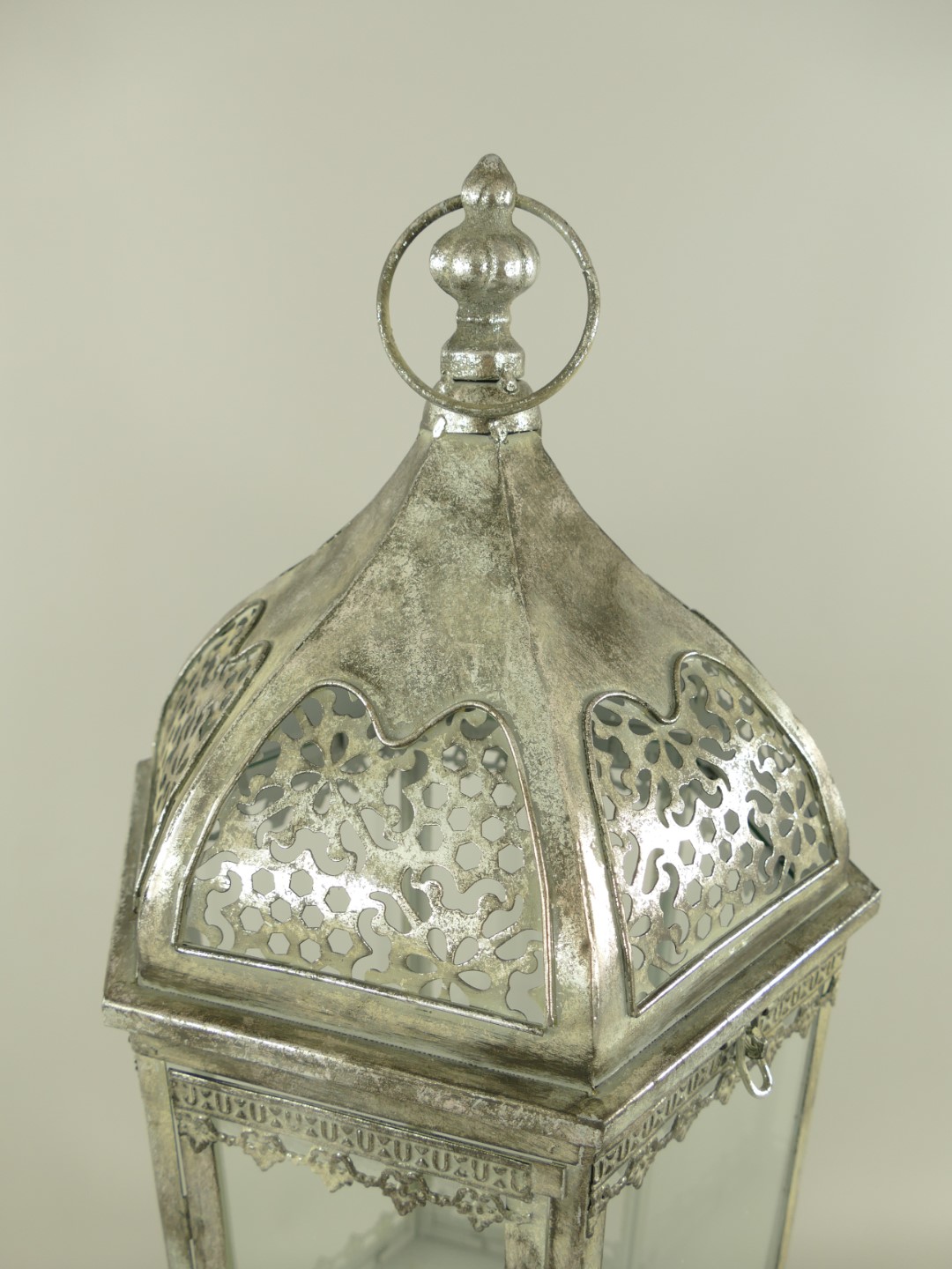 (*) Latern Eisen silber farbe Set/2 H.50/72cm