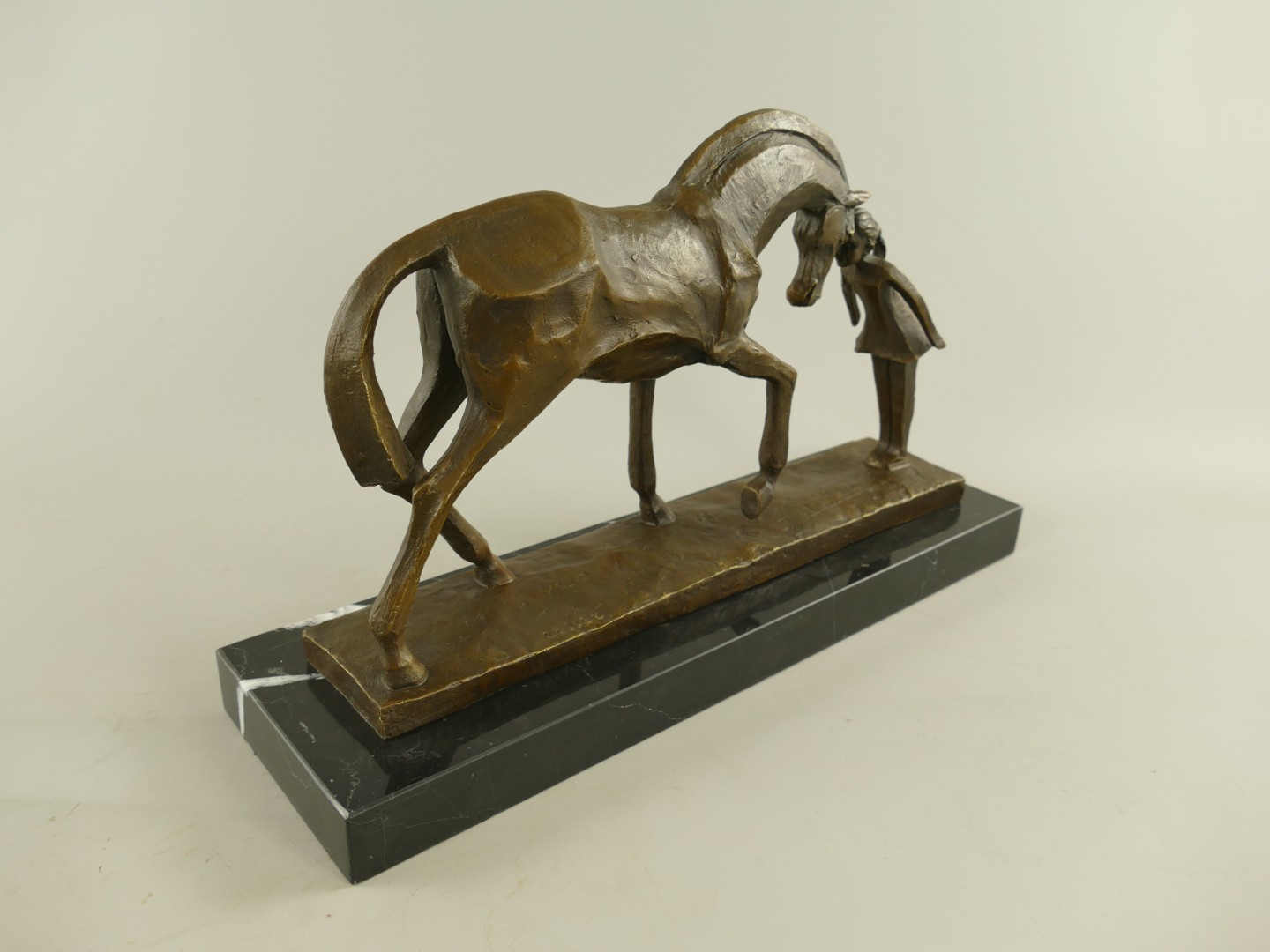 Figur Bronze Pferd mit Kind L.43x26x13cm