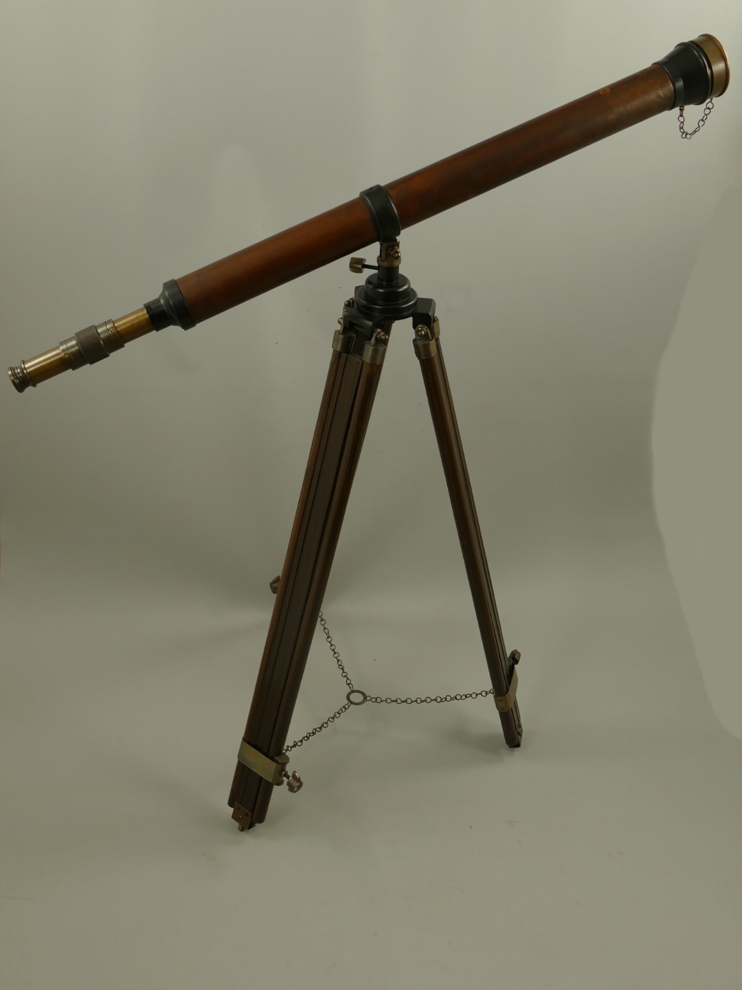 *ANG. Fernrohr Messing Holz Stativ H.105cm