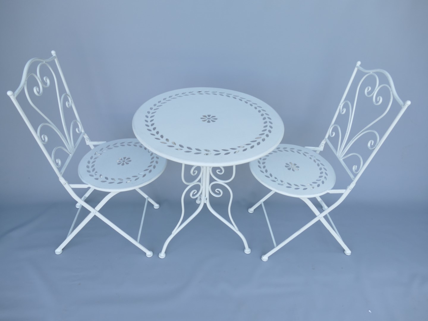 *NT 2xStuhl/Tisch(60) H.92cm Eisen rust. WEISS SET