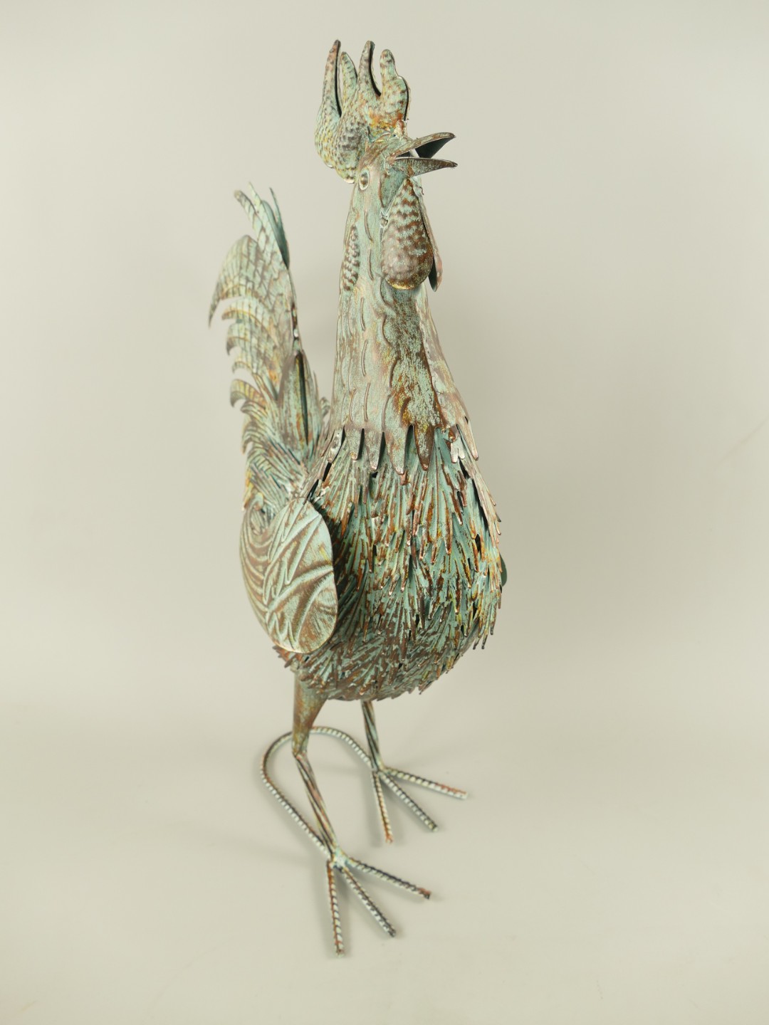 Hahn Eisen rustikal Grün farbig H.55x42x18cm