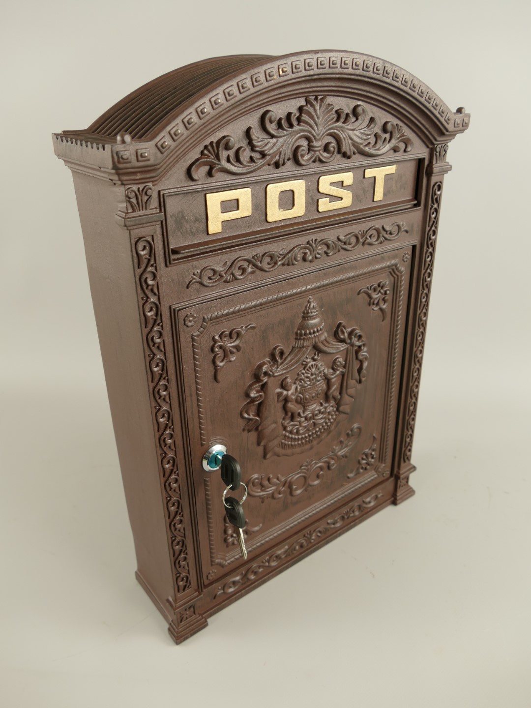 Wandbriefkasten Alu/eckig rustikal braun H.45cm