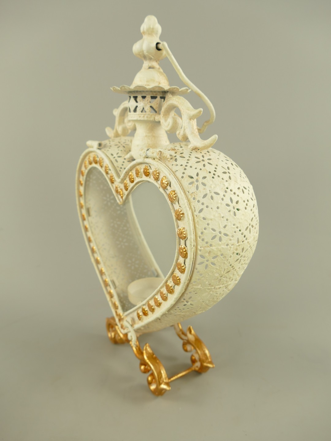 (*)Laterne rustikal Eisen Weiss/Gold H.32cm