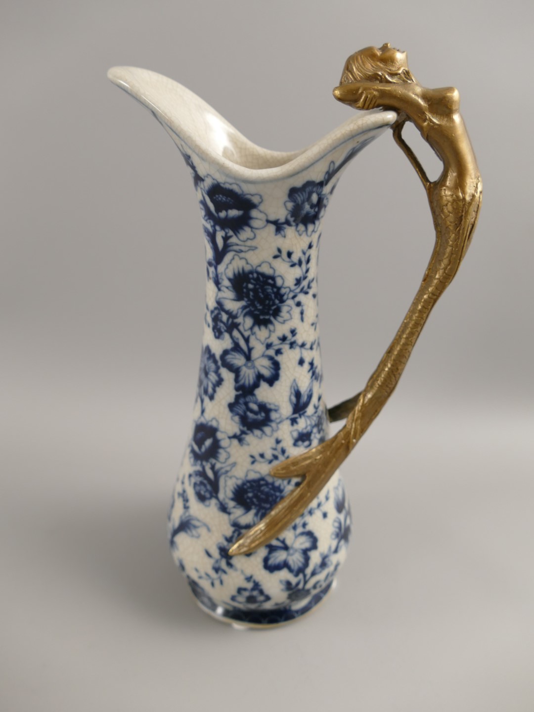 Vase Porzellan mit Messing BLAU!! H.25x14cm