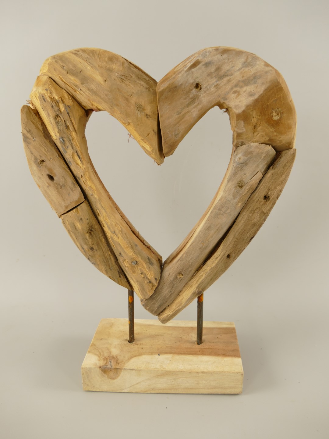 *NT Deko Herz Teak Holz/Eisen 3/Set H.40-60cm