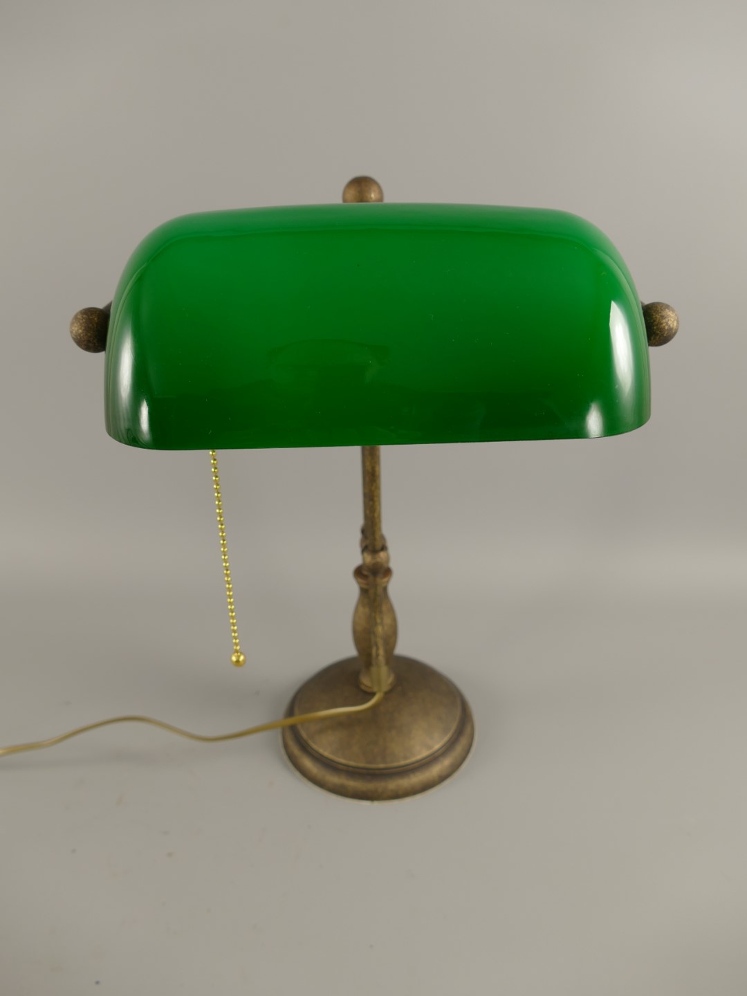 *ANG. Bankerslampe Messing brün. Glas grün H.45cm