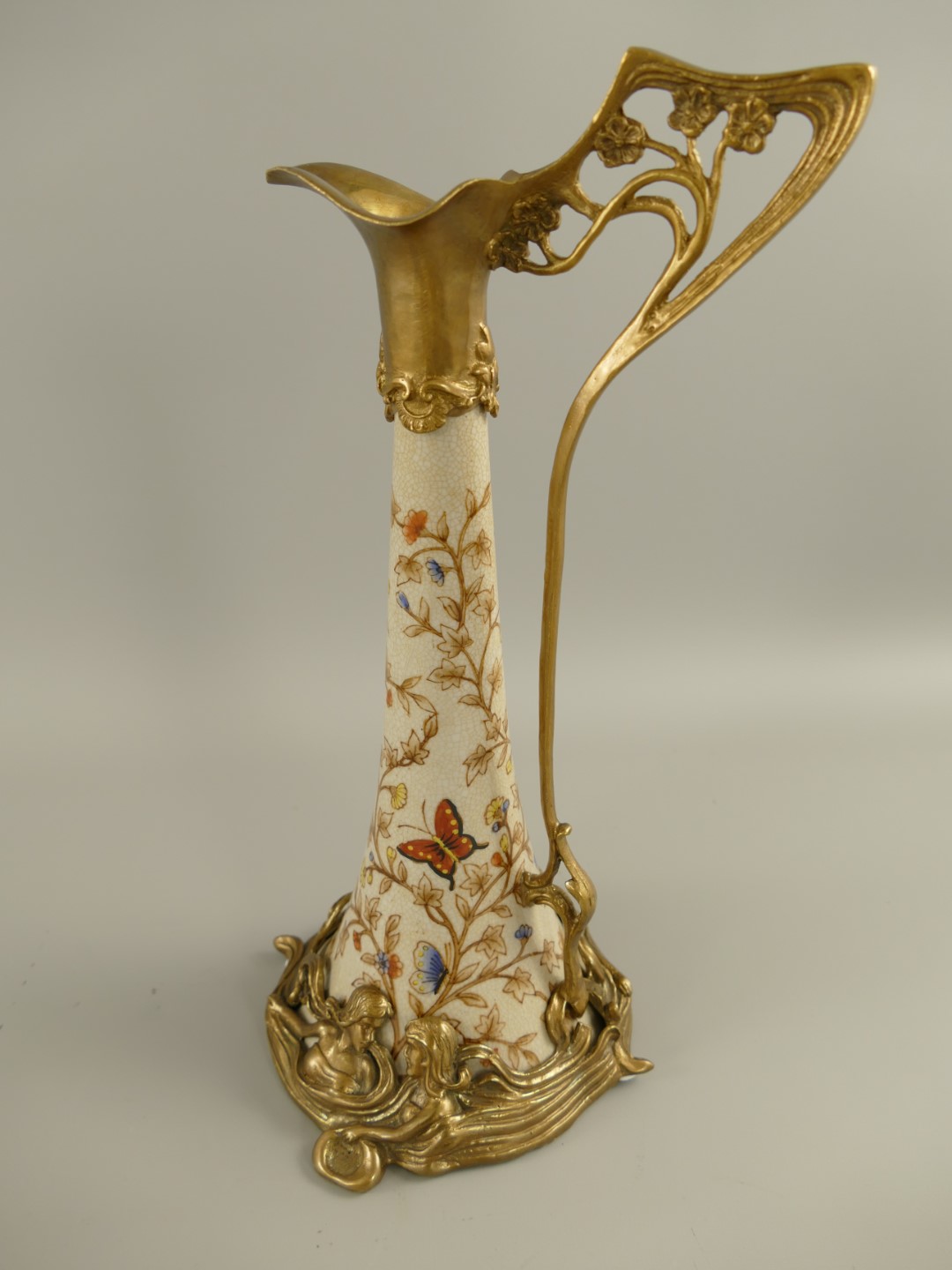 Porzellan/Messing Jugendstil Flache H.35x16cm