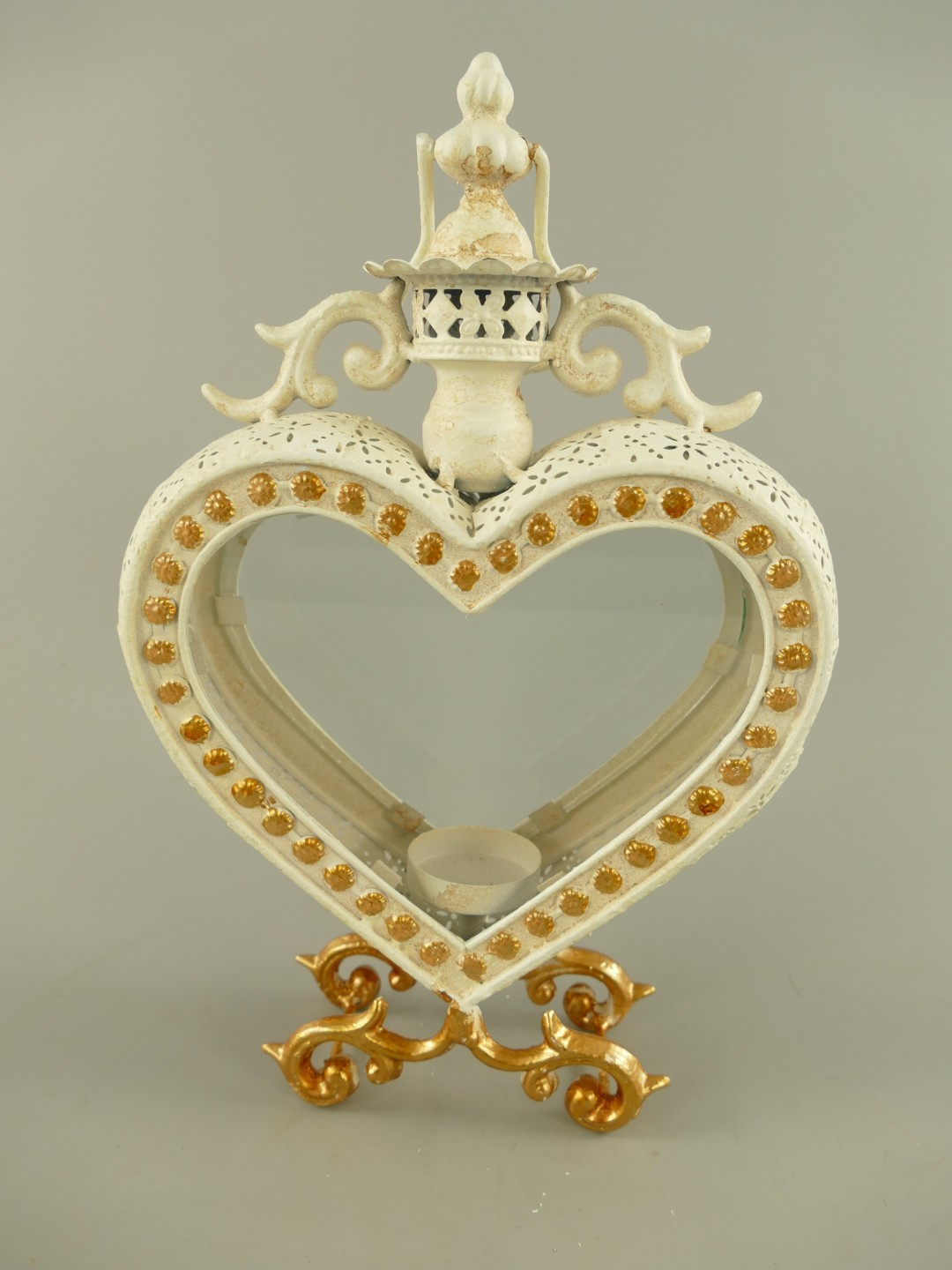 (*)Laterne rustikal Eisen Weiss/Gold H.32cm