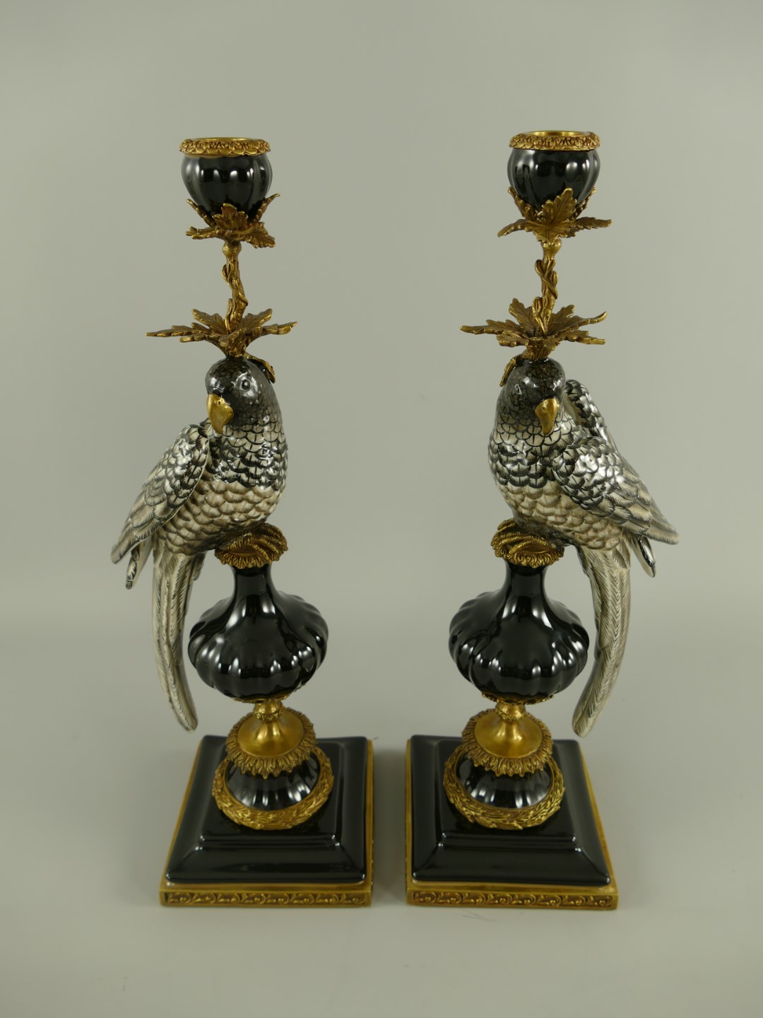 *NT Porzel./Bronz Papagei Links/Rechts H.48cm SET!