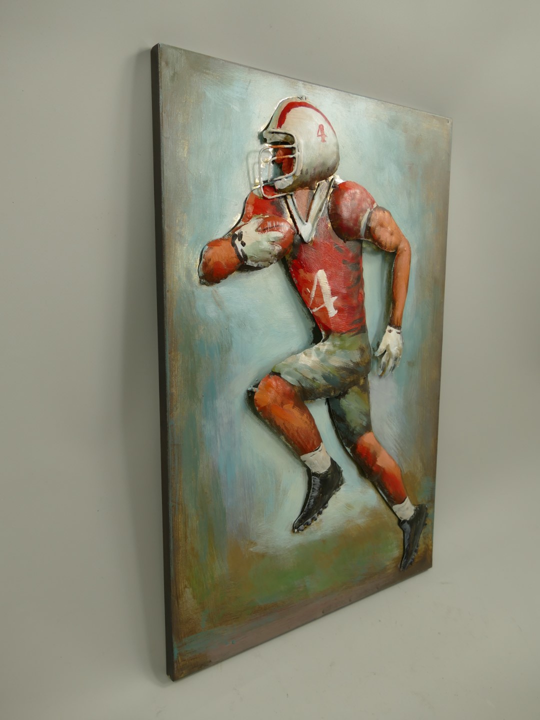 #Metallbild (3D) Eisen Rugby-Spieler H.60x40cm