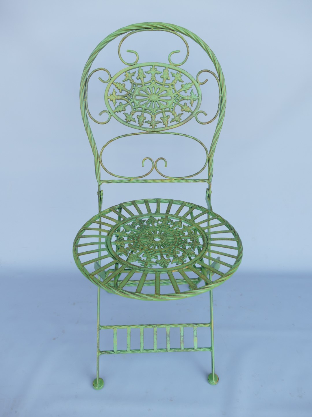 (*)*NT 2xStuhl/Tisch OVAL Gußeisen grün farbig SET