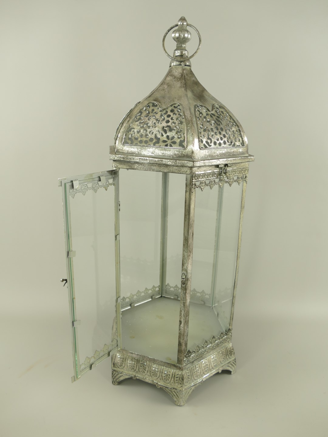 (*) Latern Eisen silber farbe Set/2 H.50/72cm