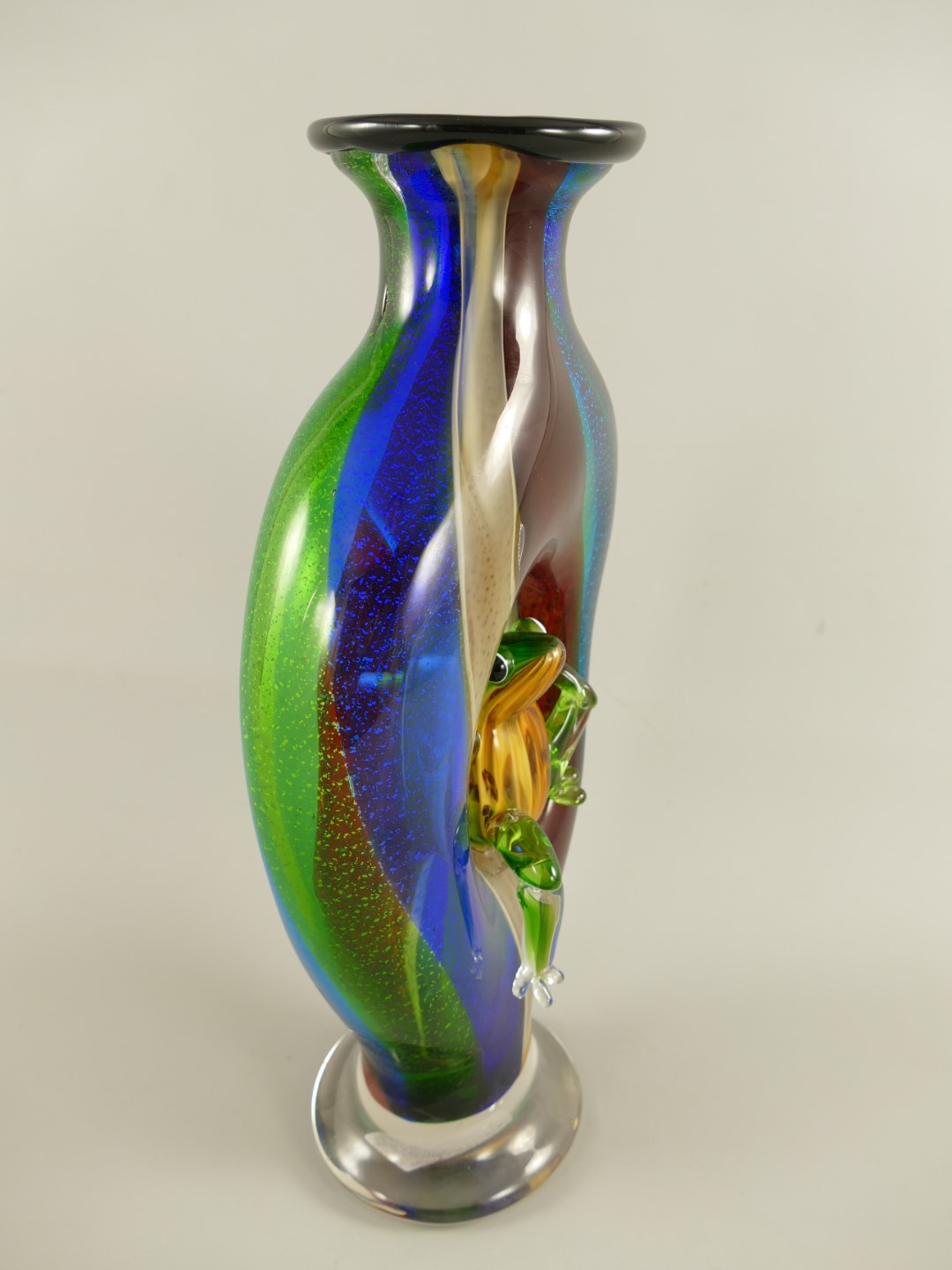 Glas Vase mit Frosch farbe H.45x23cm