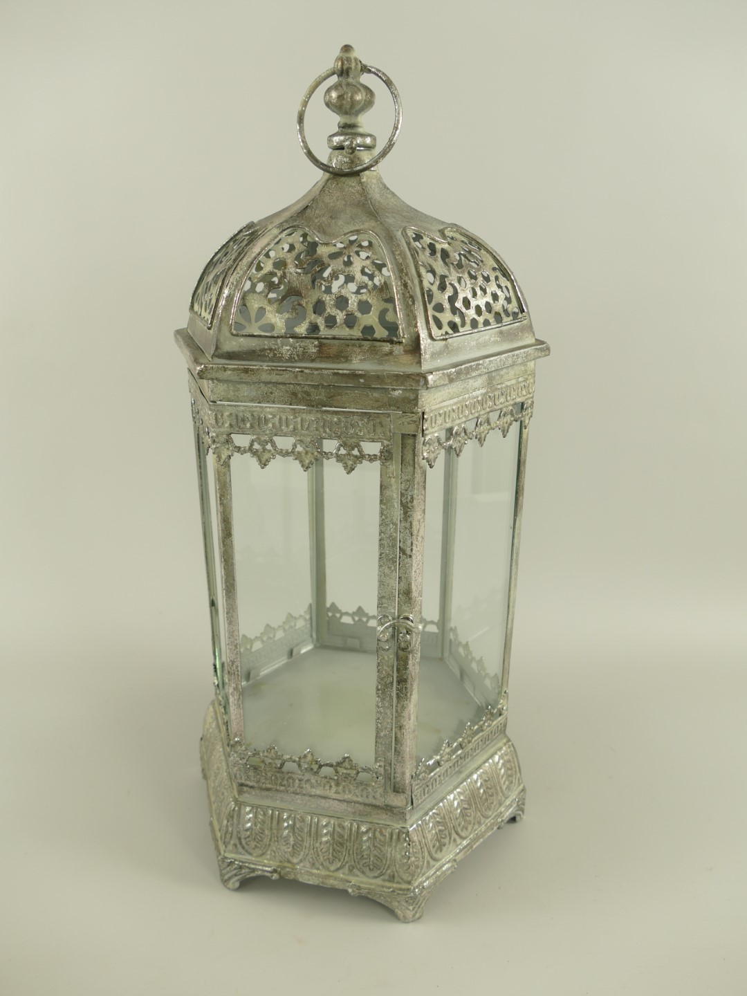 (*) Latern Eisen silber farbe Set/2 H.50/72cm