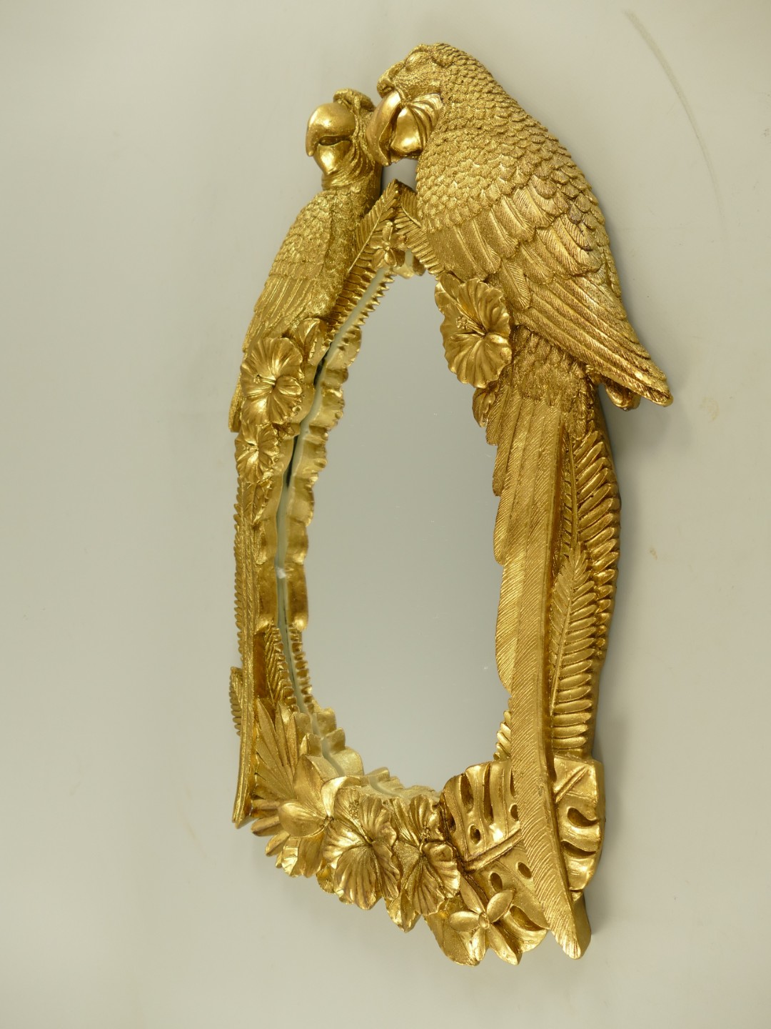 Wandspiegel Papageien Polystein gold H.59cm