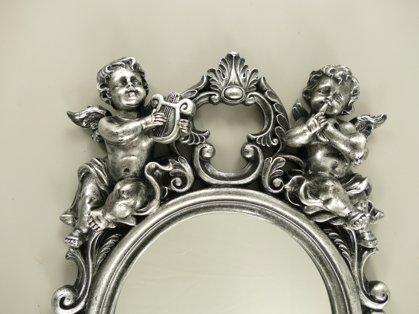 Wandspiegel Engel Polystein Silber H.50cm