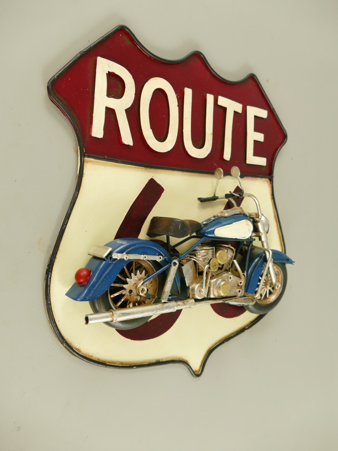 *ANG. Wandschild Route*66 Motor Eisen H.33x32cm