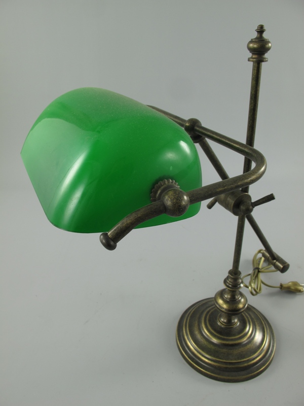 Bankerslampe Messing brüniert Glas grün H.50cm