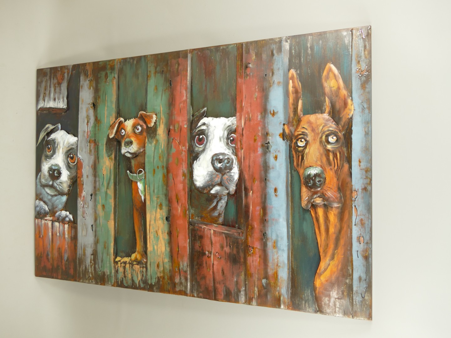 (*) Metallbild (3D) Eisen Hunde L.120x80cm
