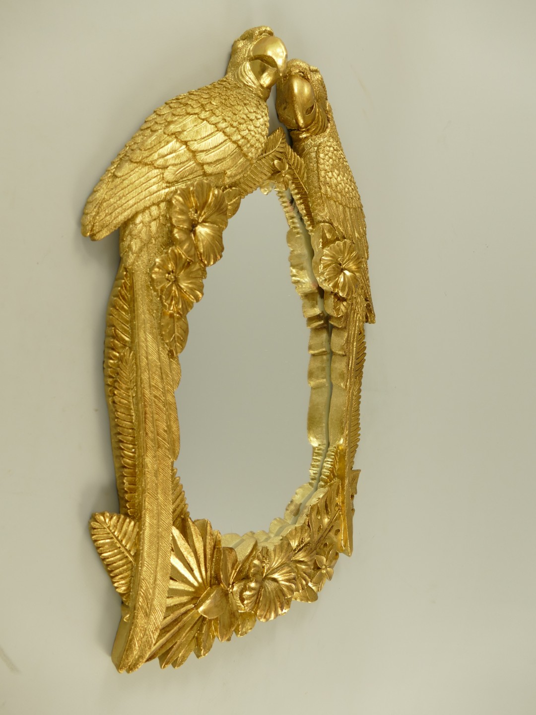 Wandspiegel Papageien Polystein gold H.59cm