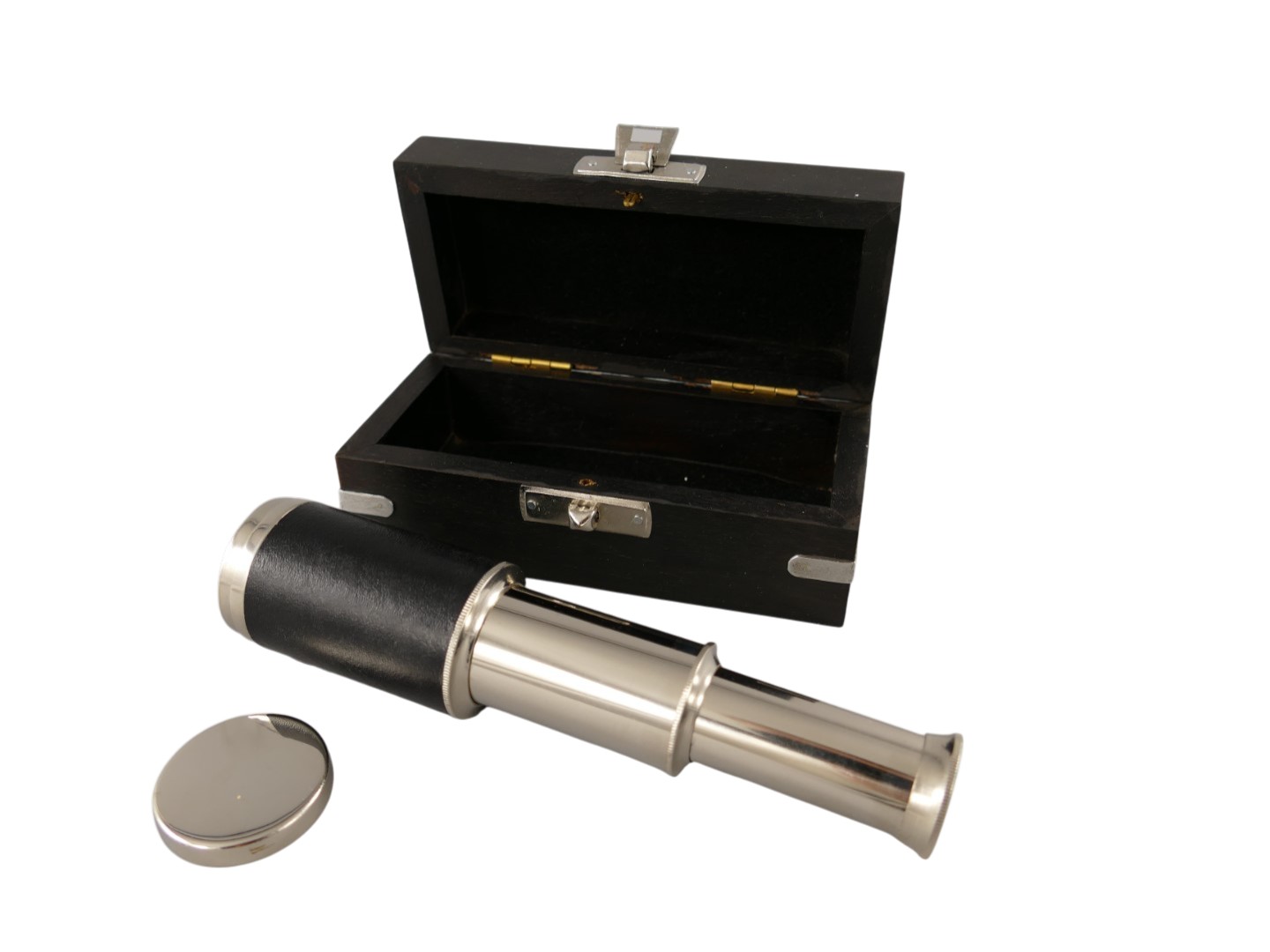 Fernrohr Nickel im leder Box L.5/15cm